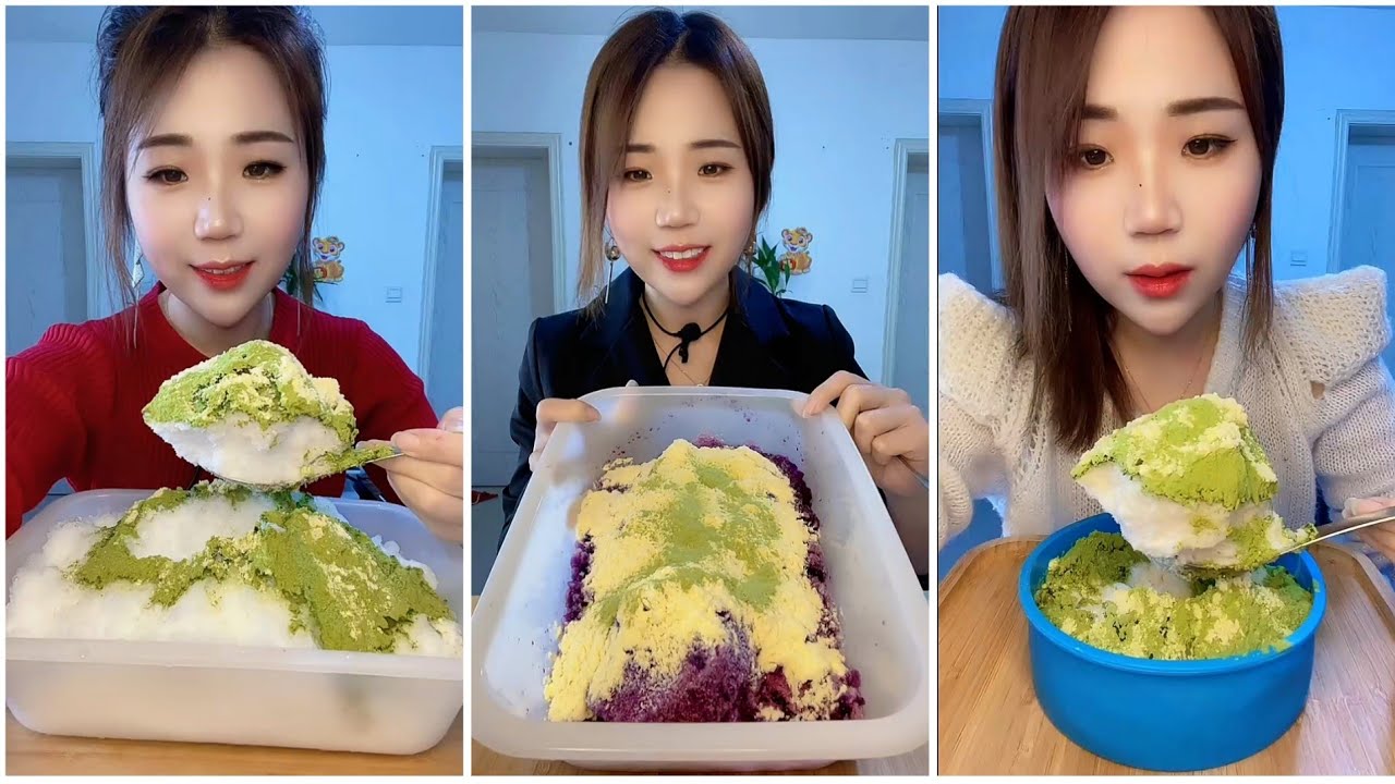 ASMR SOFT ICE EATING | MATCHA & MILK POWDER | RELAX VIDEO