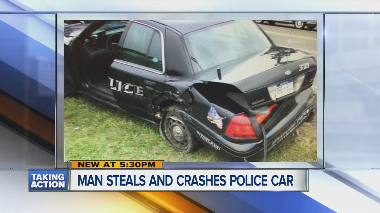 Homicide suspect arrested after stealing, crashing police car - YouTube