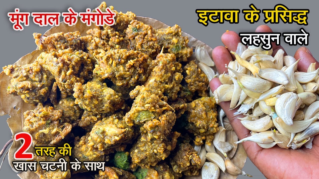 इटावा के फेमस लहसुन वाले मगोड़े | moong dal mangodi recipe | मूंग दाल की पकोङी | crispymoongdalpakodi