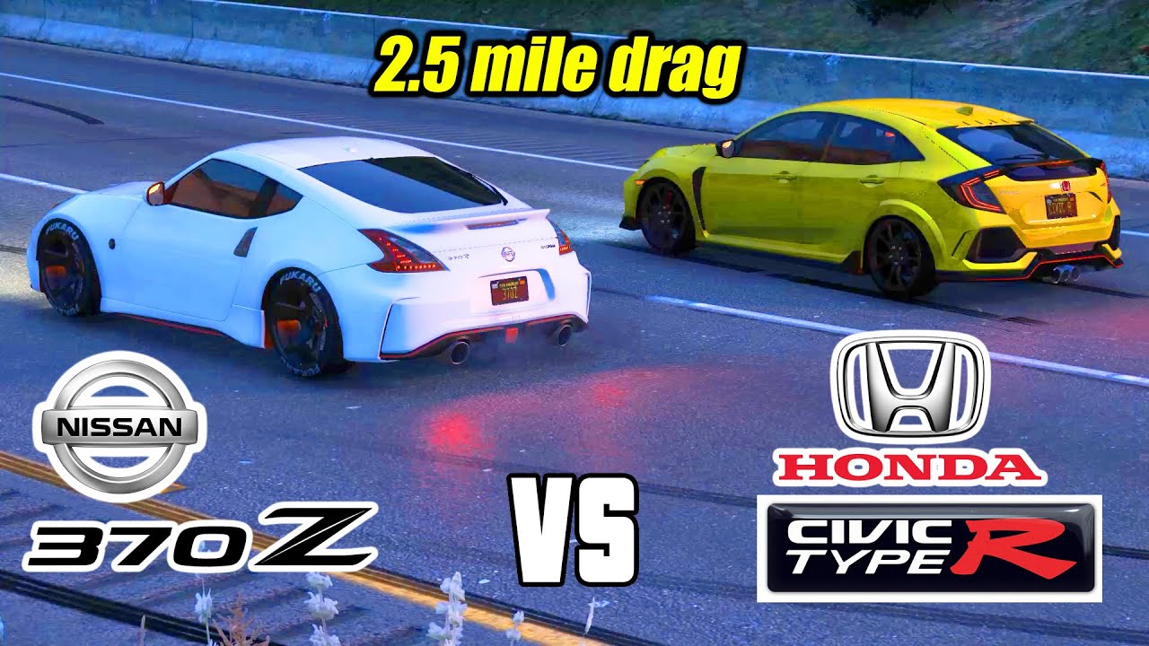 Nismo 370z vs Honda Civic R 2.5 mile Drag race 370z vs Civic R