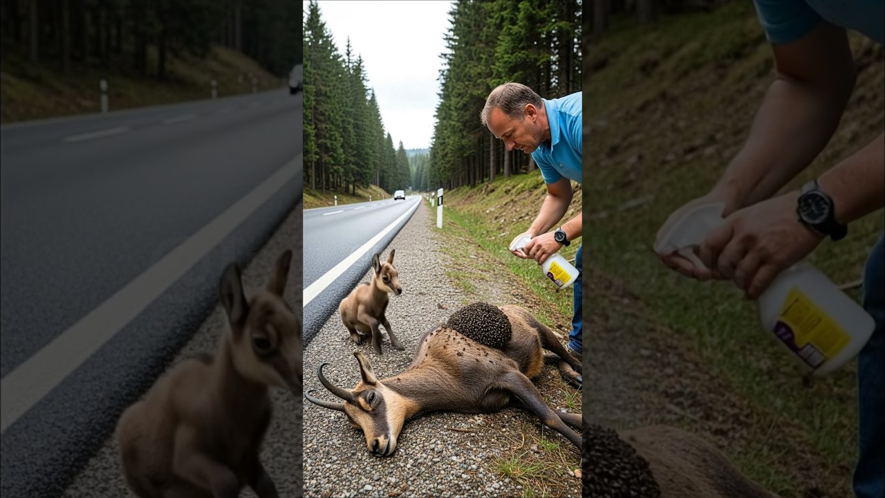 Kind Man Rescues a Mountain Goat and Her Kid in the Forest