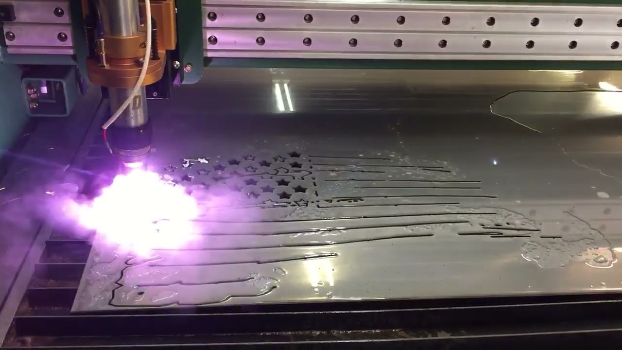 Fab Cut CNC hi def plasma table cutting out US Flag SS detail hiDef