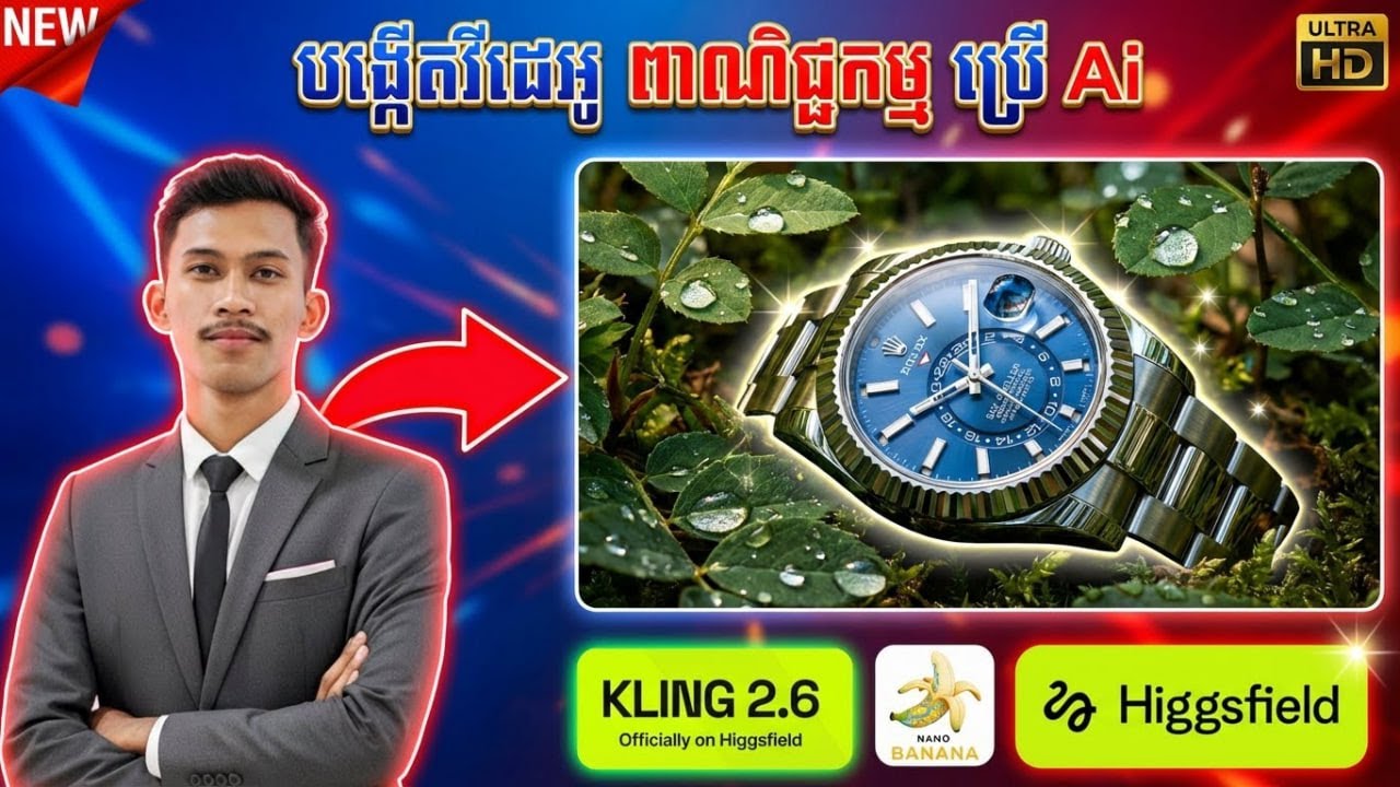 ធ្វើវីដេអូ ពាណិជ្ជកម្ម ប្រើ Nano Banana Pro x Kling 2.6 | Create Business/Commercial Videos Using AI
