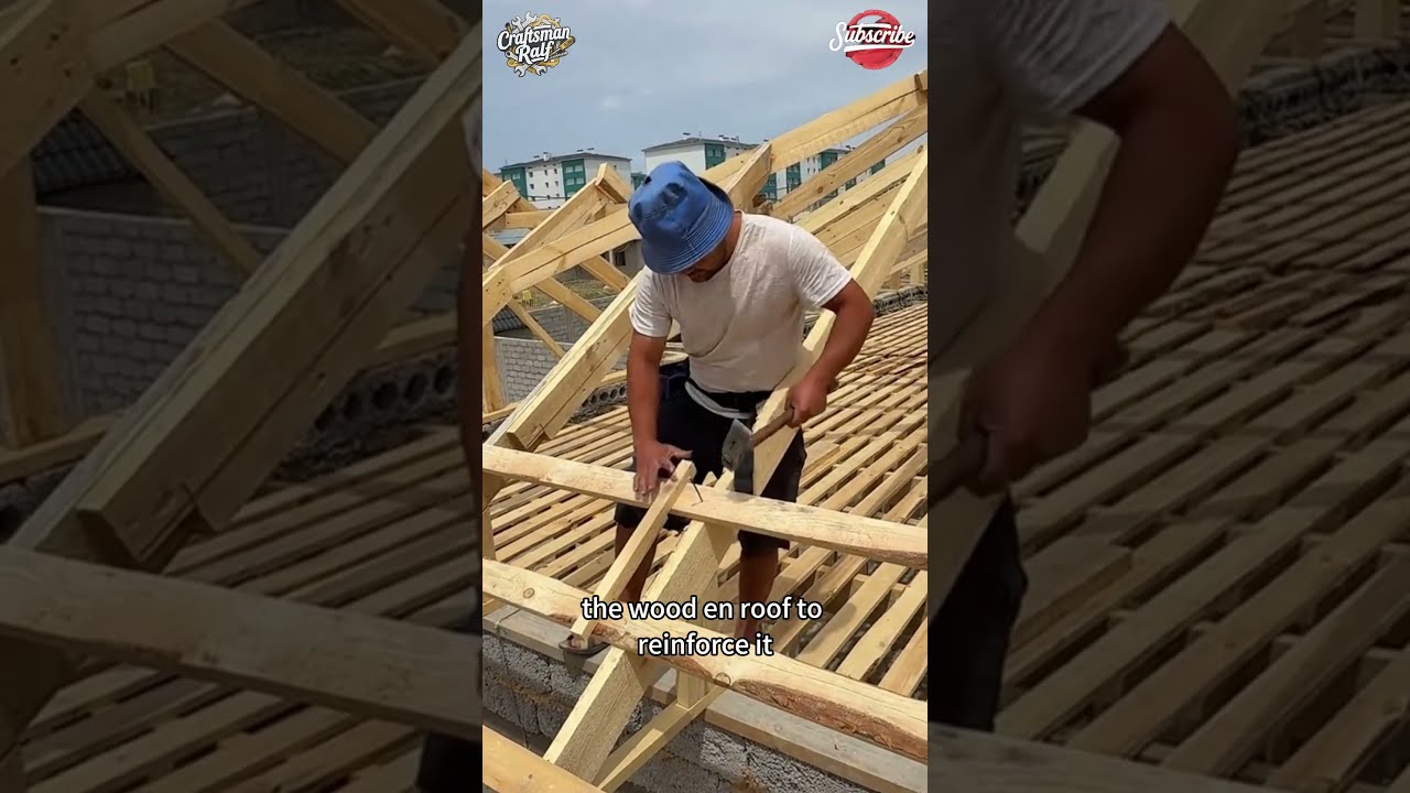 The Carpenter Nailed Nails Into Structure Of Wooden Roof To Reinforce It