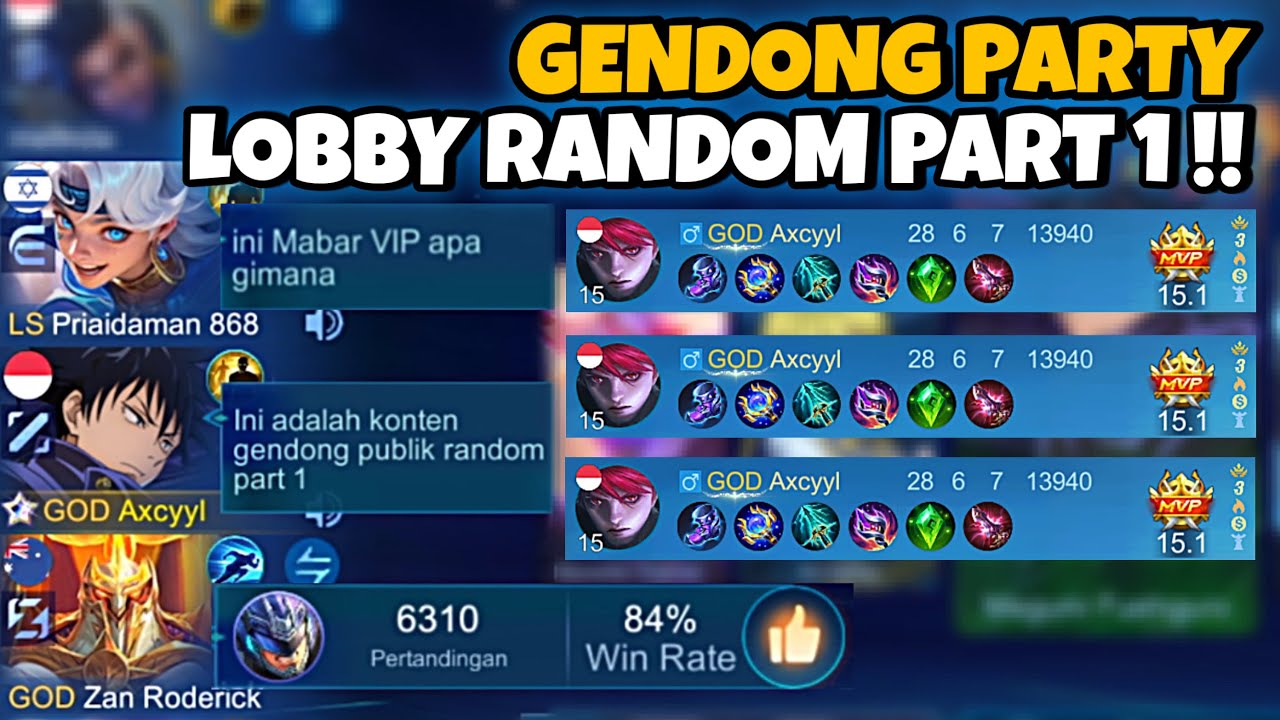 Gendong Party Lobby Random Part 1 !! Reaksi Publik Random Digendong Meta Ciki Julian 28 Kill😱