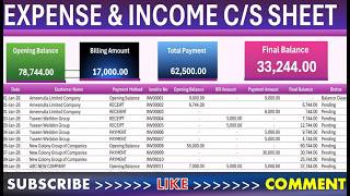 Expense and income control sheet | track income and expenses in Excel | income and expenditure