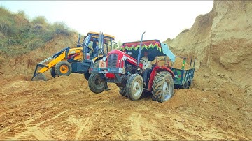 New Jcb 3dx Backhoe Machine Loading red mud in massey tractor ।Jcb and tractor cartoon Video