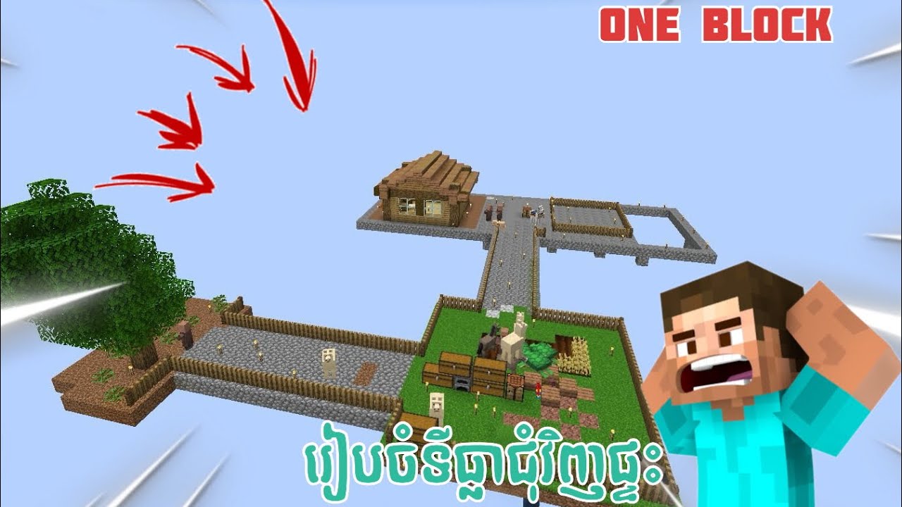 រៀបចំទីធ្លាជុំវិញផ្ទះ😮|Minecraft One Block|BZ Gaming KH|