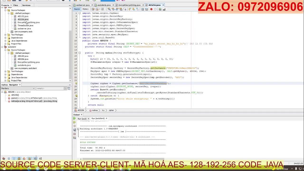 SOURCE CODE SERVER-CLIENT- MÃ HOÁ AES- 128-192-256 CODE JAVA - YouTube