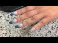 White Into Dark Green Ombré Foil Encapsulated Acrylic Nails
