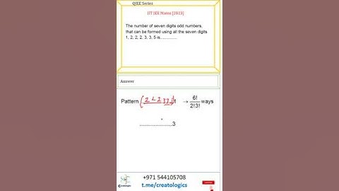 QJEE#3 Permutations and Combination IIT JEE Mains 2023. seven digits odd numbers 1, 2, 2, 2, 3, 3, 5