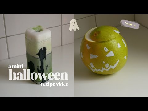 a mini halloween recipe video (black sesame matcha latte, a possessed pomelo & black sesame cookies)
