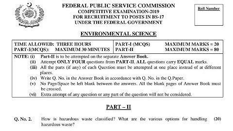 CSS PAST PAPERS - 2019 - ENVIRONMENTAL SCIENCE - OPTIONALLY SUBJECT  (GROUP 5)