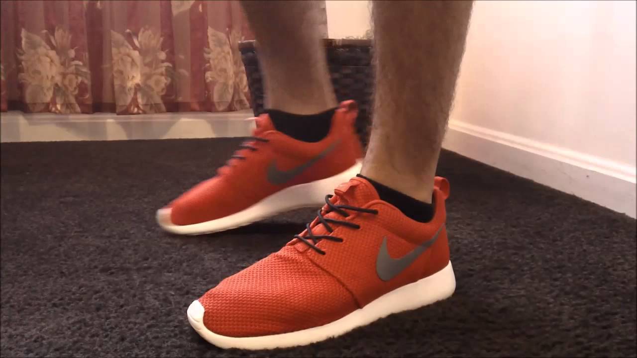 Nike Roshe Run Black & Sport Red On Feet - YouTube