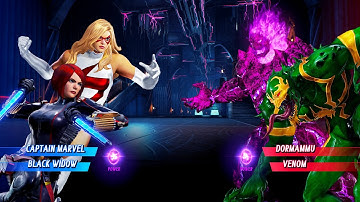 Captain Marvel & Black Widow vs Dormammu & Venom (Very Hard) - Marvel vs Capcom | 4K UHD Gameplay