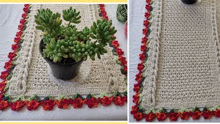 Trilho de Mesa Mega Rosa rose Com Folhas Degradê #tulipas #crochet #mimosdanil #inscrevenocanal