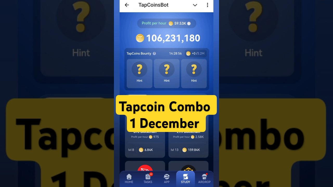 Tap Coin Daily Bounty Combo tap Coin Bot Daily 1 December 