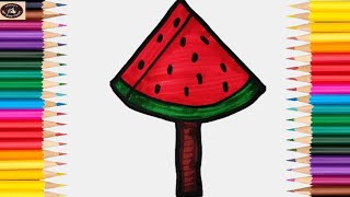 How To Draw Watermelon🍉Icecream ||watermelon Icecream Easy Drawing colouring for kids||Step by step