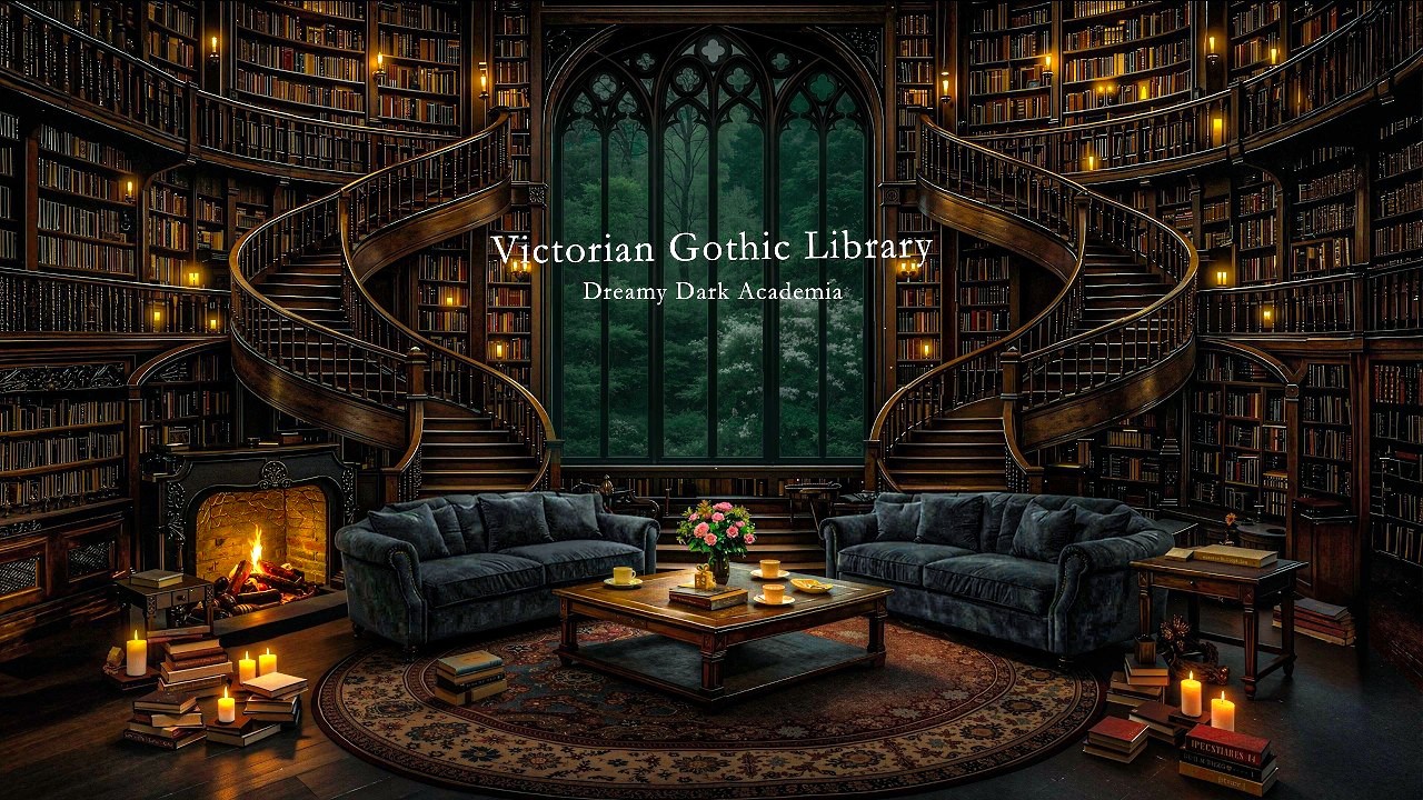 Spring Victorian Gothic Library in Rainy Ambience 🌧️ Dark Academia Piano for Reading, Study Focus