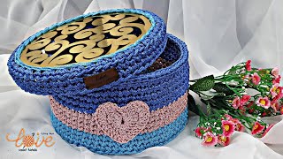 باسكت/سلةالعيد2021مدورة كروشيه بخيط المكرميةوقاعدة خشبHOW to CROCHET BASKET circly