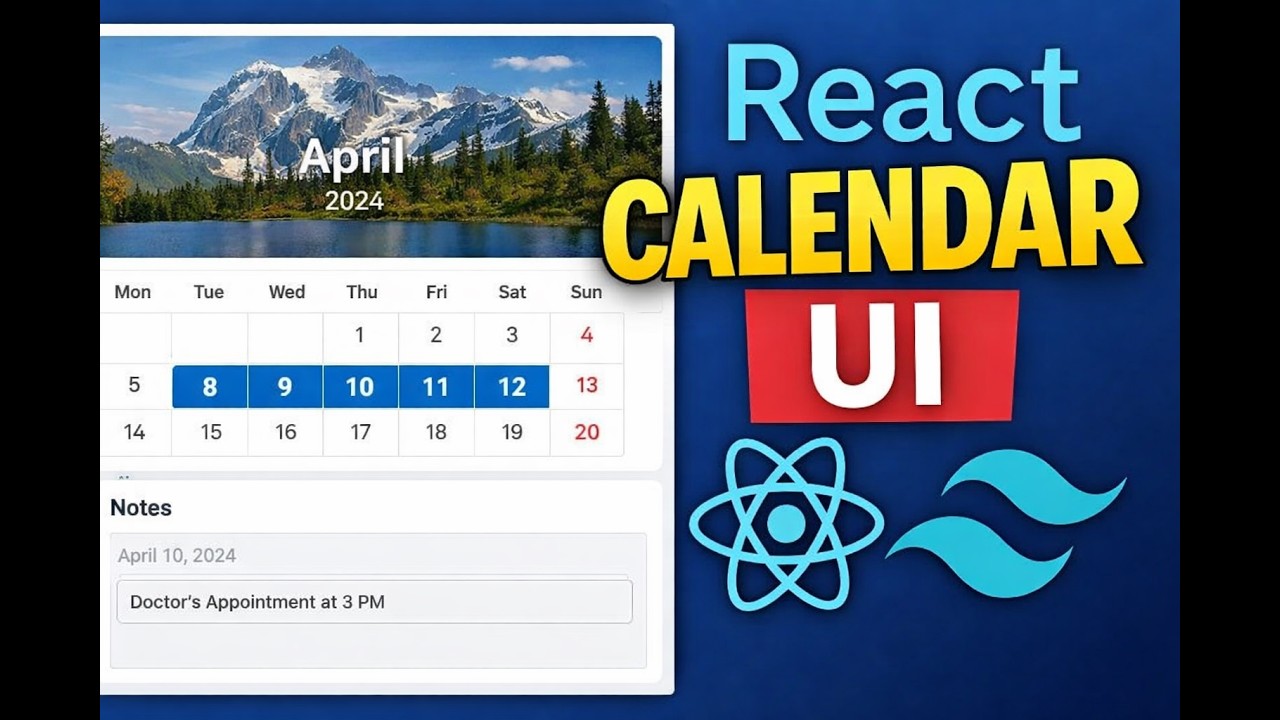 Interactive Calendar Component | React + Tailwind CSS | Date Range ...
