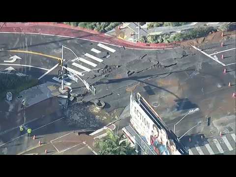 Massive water main break creates sinkhole on Sunset Strip