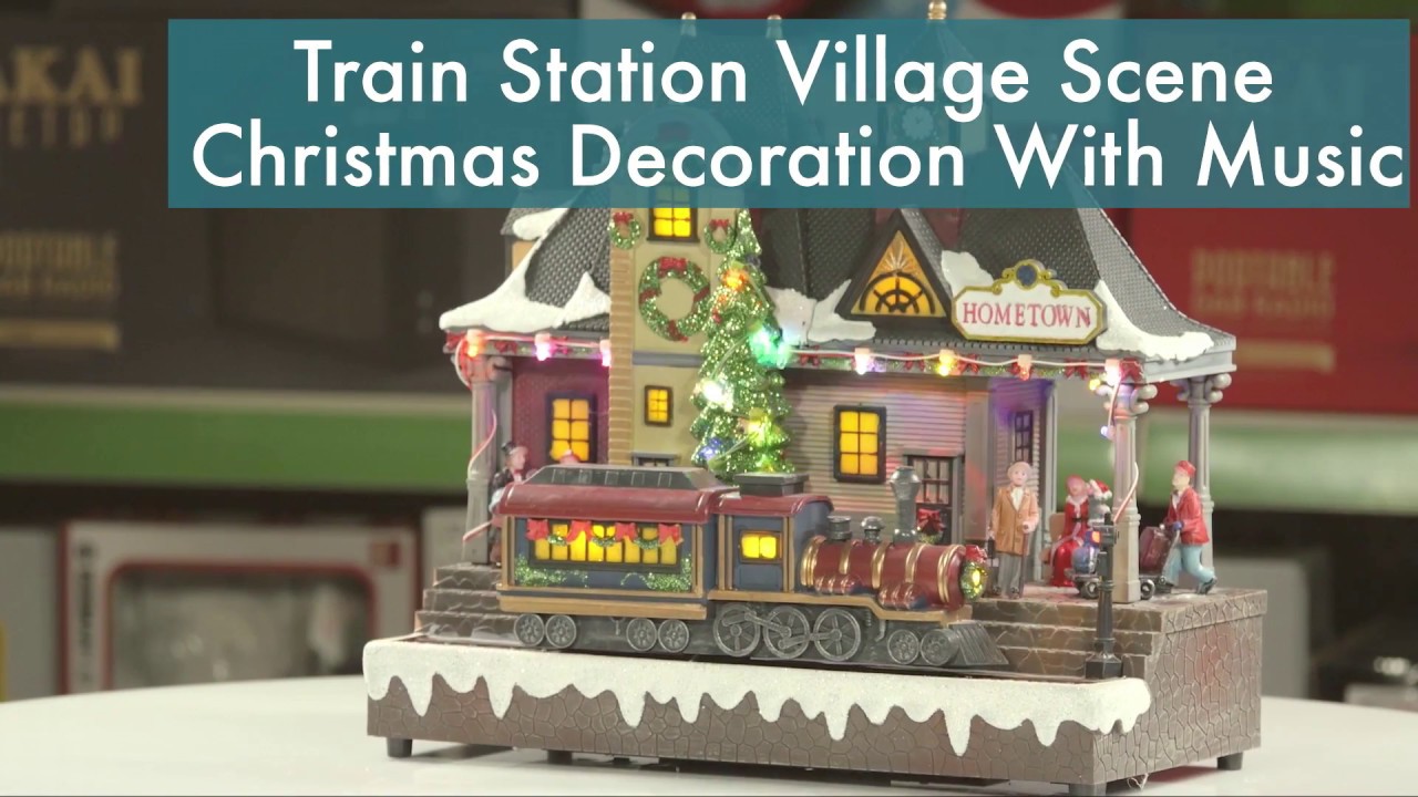 Train Station Village Scene Christmas Decoration With LED Lights And ...
