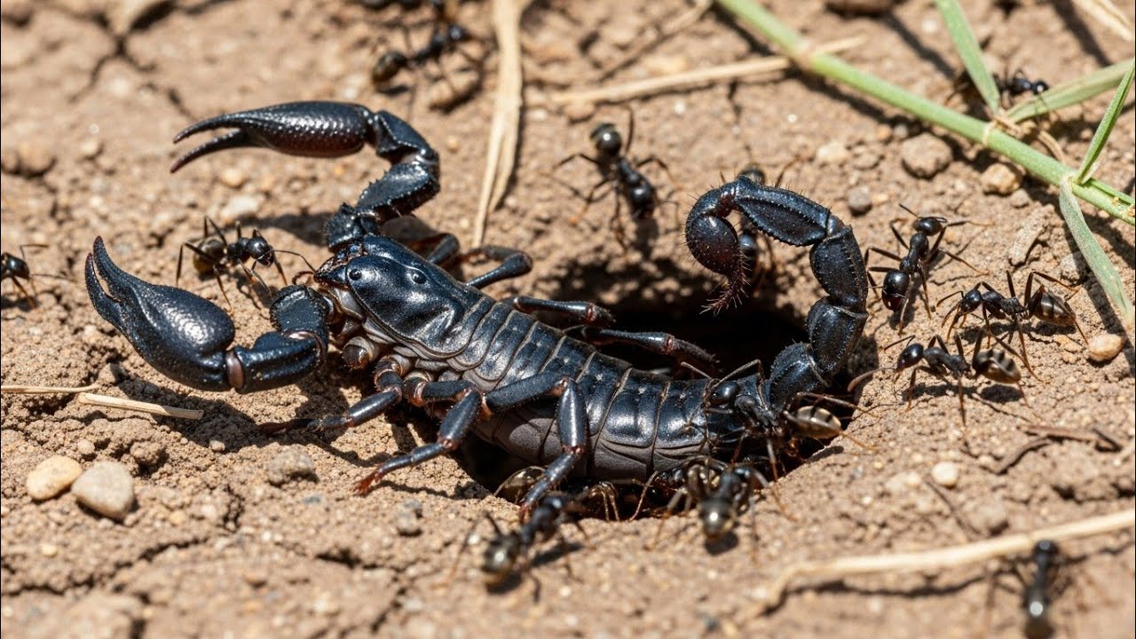 Nature's Fight Ants Drag a Scorpion into Their Nest