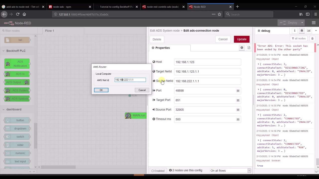 TwinCAT 3 and Node-Red config -