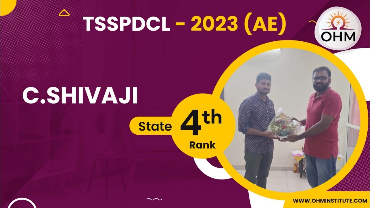 Shivaji tsspdcl ae exam state 4th ranker 2023 ohm institute ae