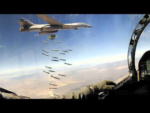 Massive US B-1 Bomber Dropping Bombs With Extreme Precision
