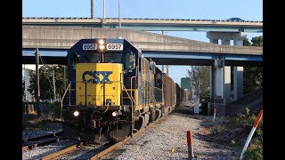 [HD] Csx O721-24 With CSXT 6957 a EMD YN2 GP40-2 And CSXT 2638 Pulling 55 Loaded Rock Hoppers.