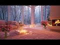 Warming the Soul on a Winter Night with Snow Wind Outside and Fireplace Fire Inside