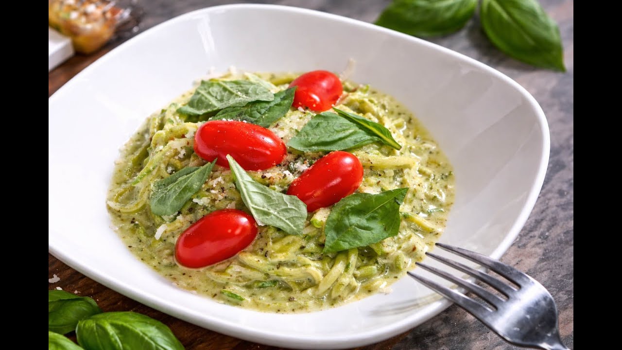 Рецепт лапши из цукини со свежим базиликовым песто (готовится за 15 минут)