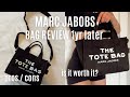 MARC JACOBS THE MINI TOTE BAG REVIEW 1 YEAR LATER pros and cons, honest review, what fits, worth it?