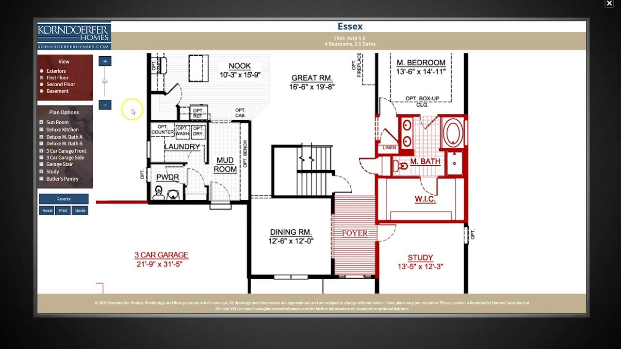 Korndoerfer Homes Essex Interactive Floor Plan YouTube