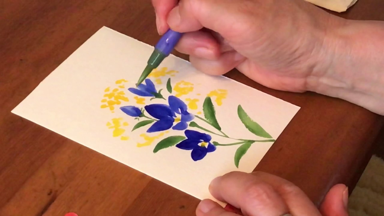 誰でも描けますハガキ絵 桔梗 おみなえし 花 水彩画 初心者 Kikyo Ominashi Flowers Watercolor Beginner Youtube