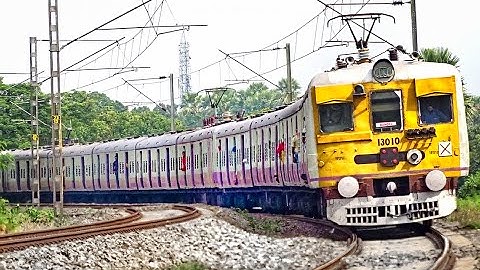 Conventional Colourful EMU Local Train & Express Train Speeding in a Big Curve | Eastern Railways