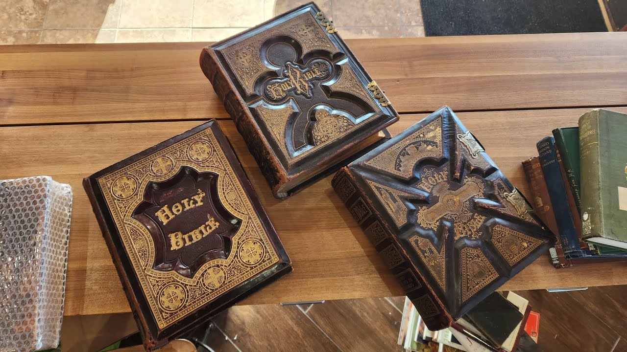 3 Old Leather Bibles for sale