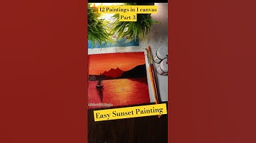 Sunset painting for beginners, 12 Paintings in 1 canvas series part 3#shorts#youtubeshorts