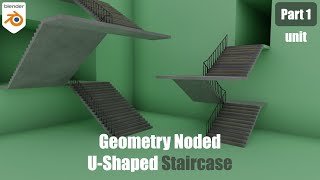 U-shaped staircase (Fire escape stairs) by geometry nodes [1/3] #tutorial #blender