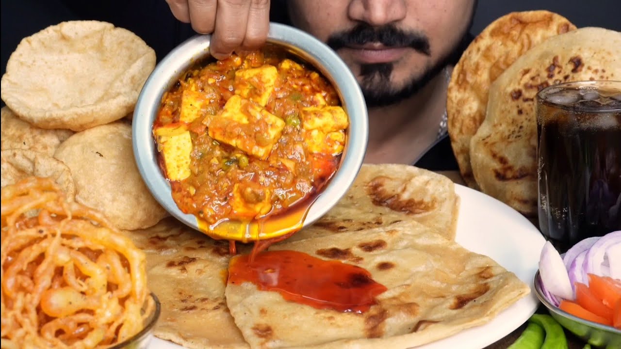PANEER MASALA PARATHA PURI & JALEBI EATING MUKBANG VIDEO 