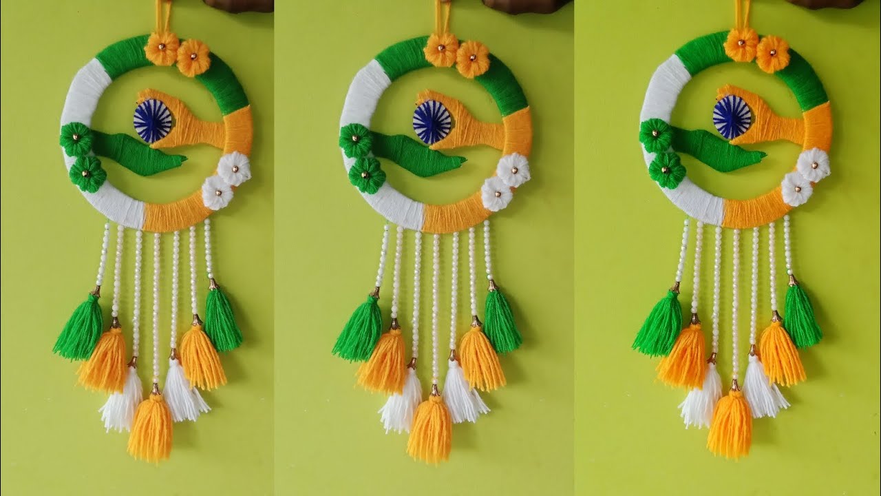 haw to make republic day Flag woolen wall hanging/DIY woolen wall