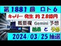 第1881回 ロト6予想 2024年3月25日抽選//(;O;)