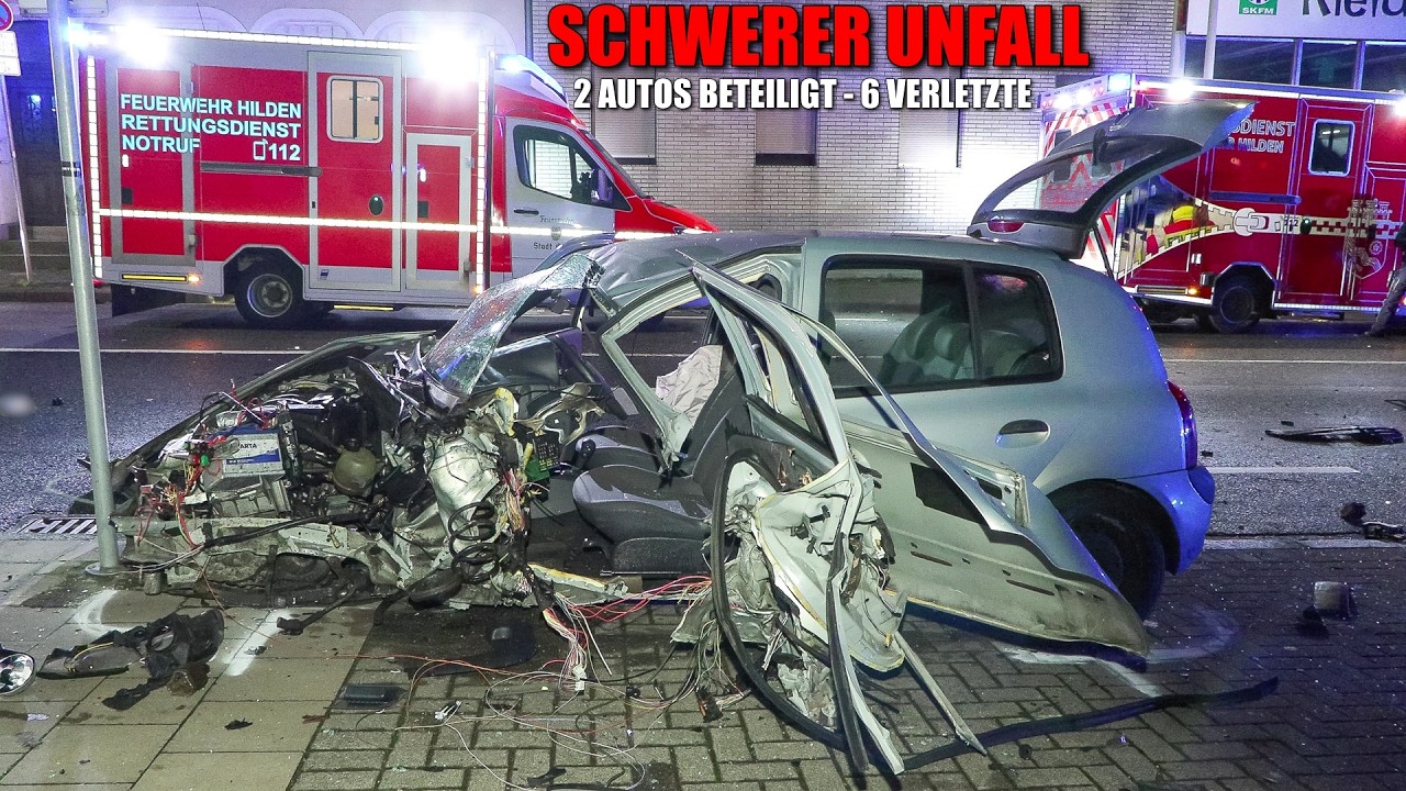 [VERDACHT AUF ILLEGALES RENNEN!] - Schwerer Unfall: 2 PKW beteiligt - 6 Verletzte - Feuerwehr Hilden