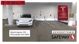 Washington DC - Wisconsin Ave NW 8 Stalls 72kW Tesla Supercharger Review Georgetown Safeway Model Y Tesla Supercharger Washington Dc