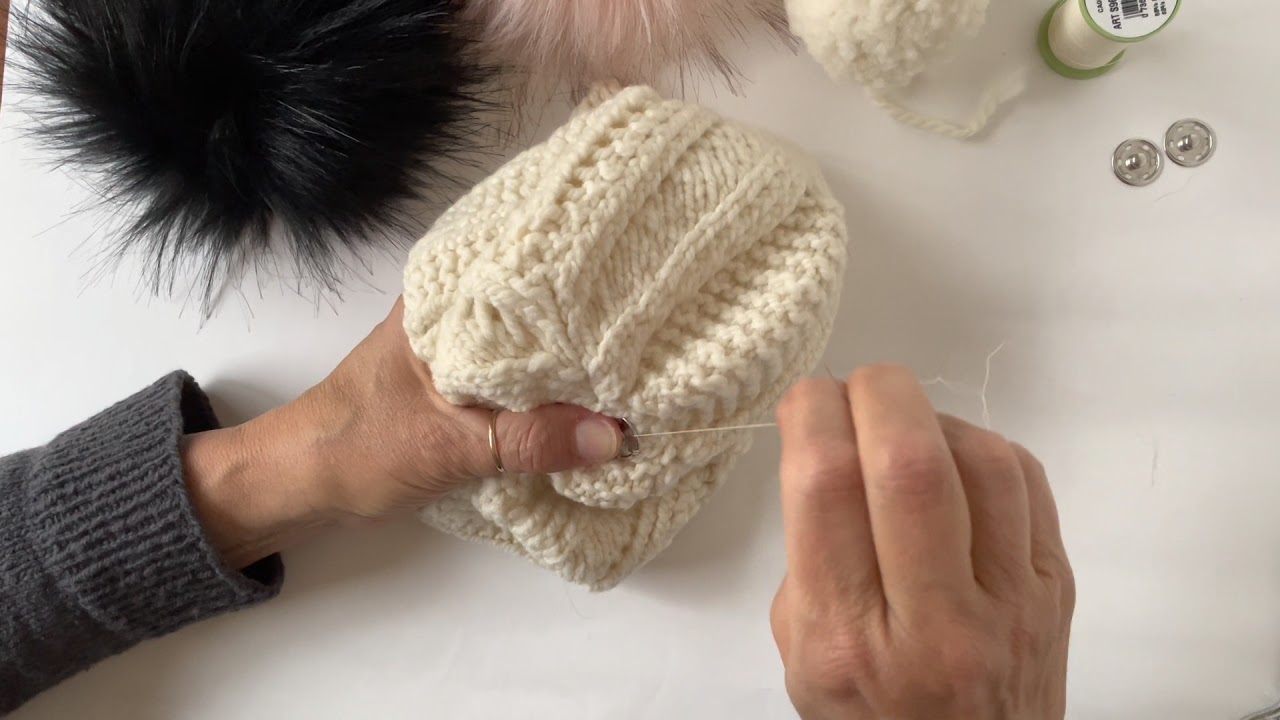 How to Attach a Pom Pom to a Hat - Add a Pom to a Knit Beanie Tutorial 