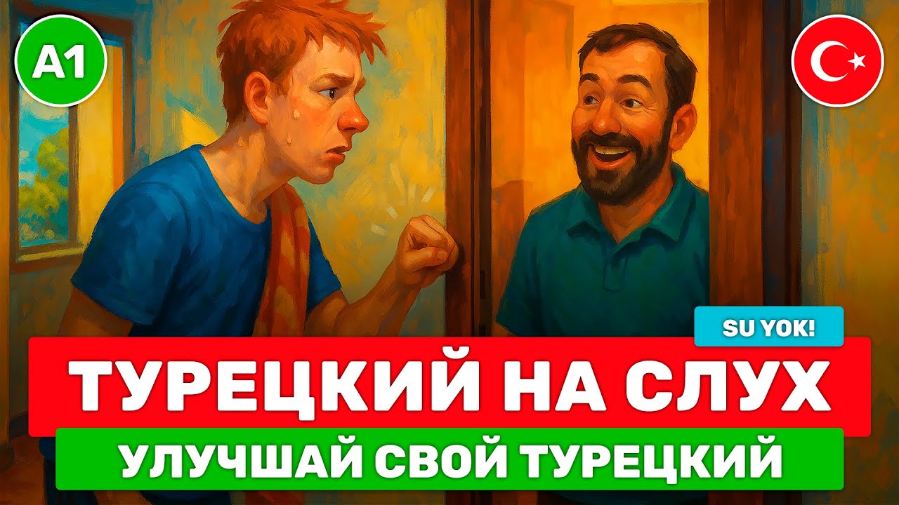 Турецкий на слух с нуля // Короткий рассказ на турецком с переводом и субтитрами // 💧 Su Yok! (A1)