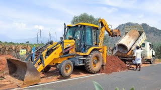 JCB 3DX Xtra Big Concrete pipe Loading easy method in Truck and installation for way to farming Land