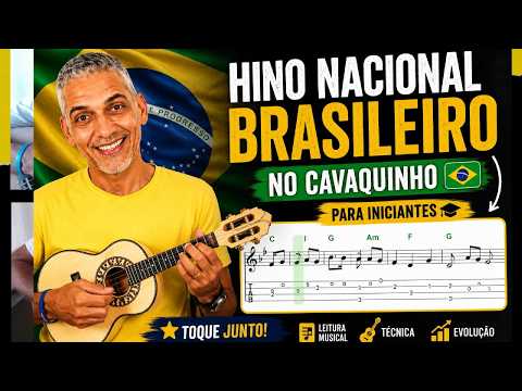 Aprenda o Hino Nacional Brasileiro no Cavaquinho/Para Iniciantes e partitura passando na tela!